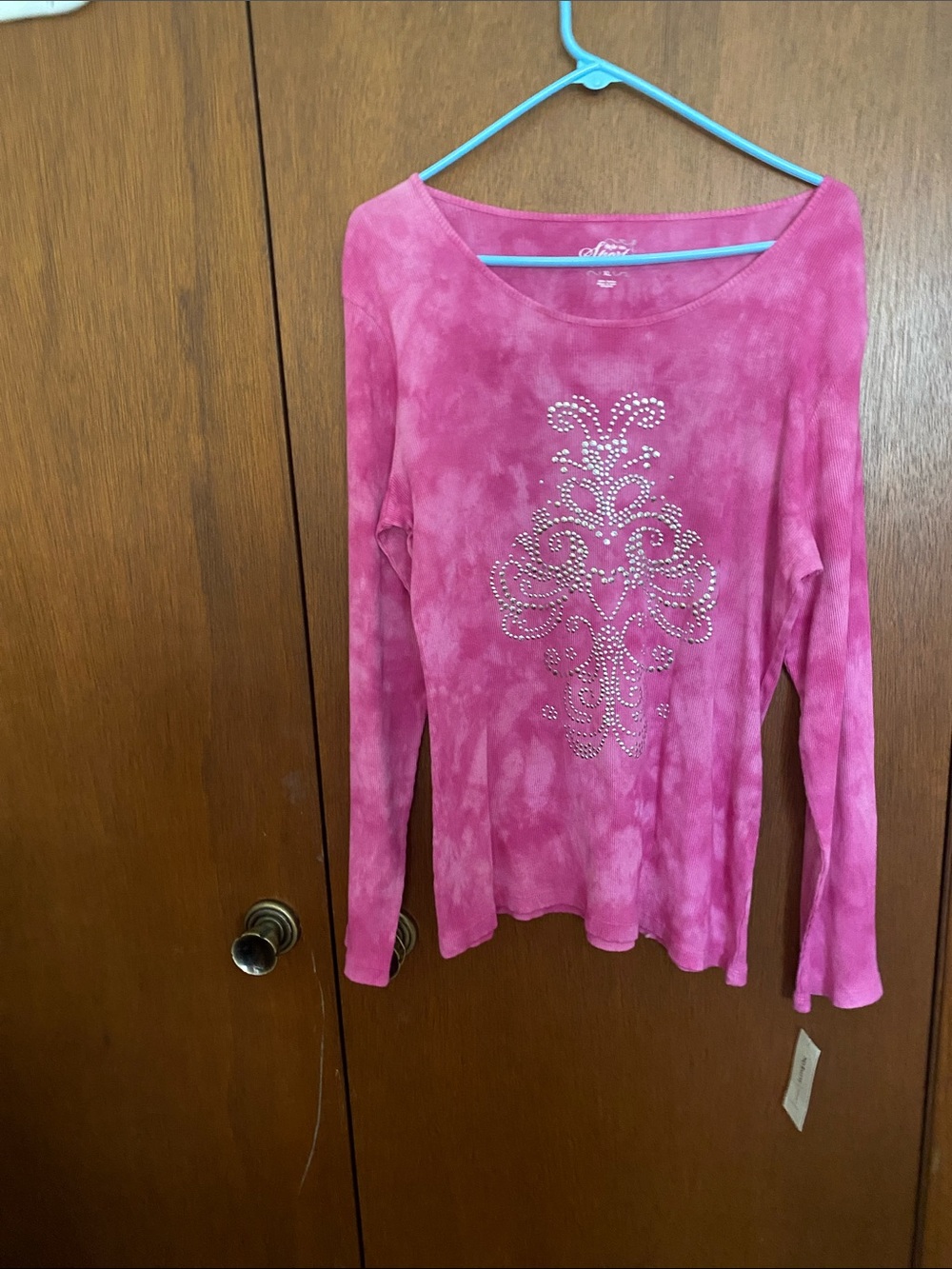 Style & Co. Pink Rhinestone Long-Sleeve Scoop Neck Top